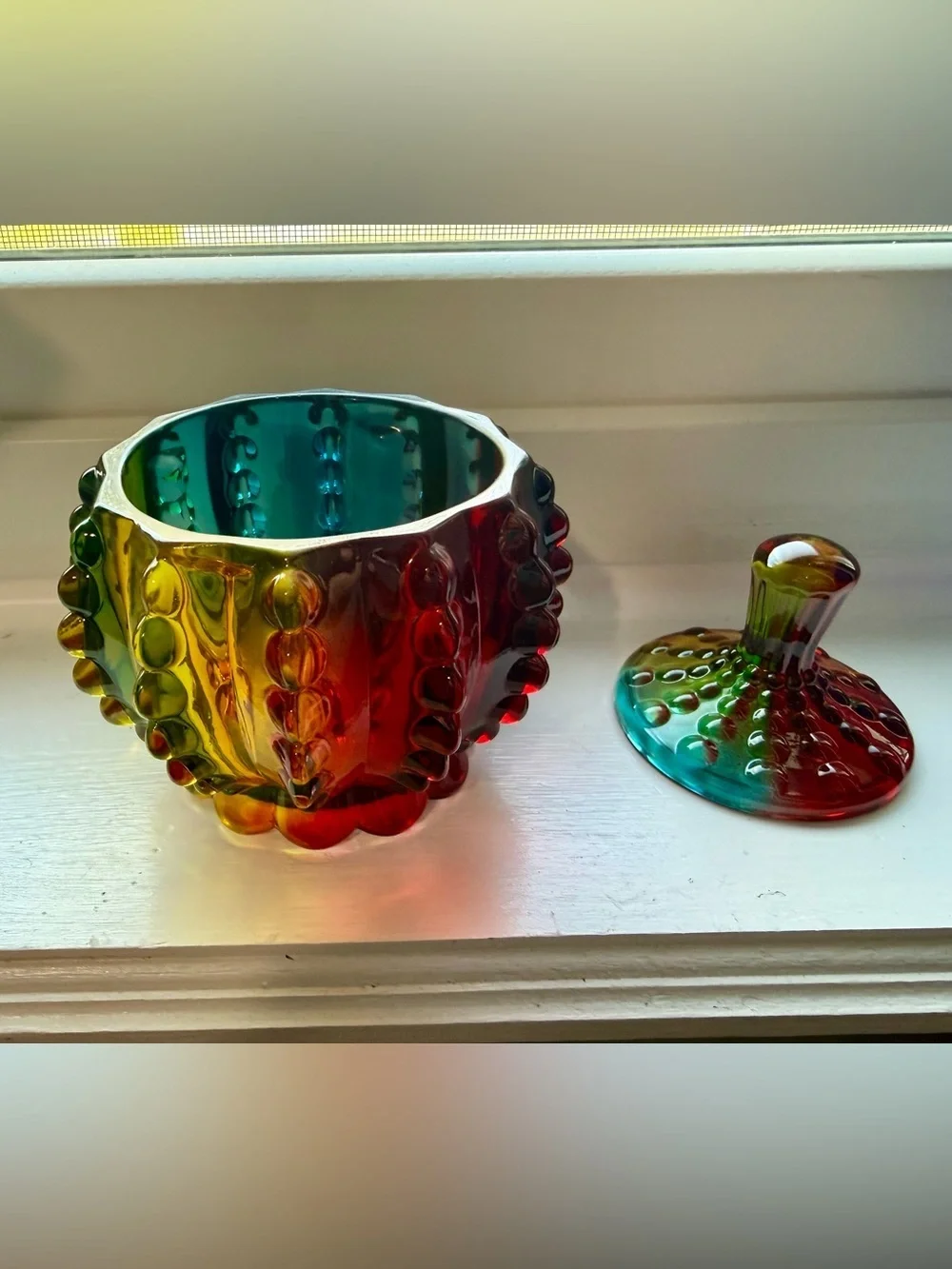 6 oz Rainbow Embossed Glass Jar with Lid Crystal Glass Candy Dishes Candy Jar
